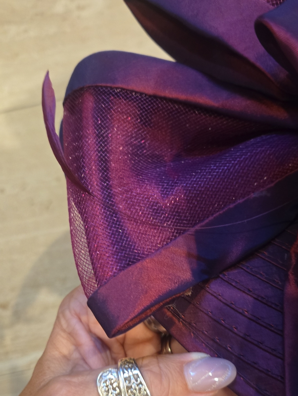 Giovannio New York Purple Iridescent Ribbon/Feather Accent Hat - Picture 4 of 11